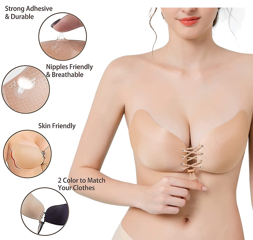Cotton Push-Up Backless Soft Bio Silicone kiss bra, Plain at Rs