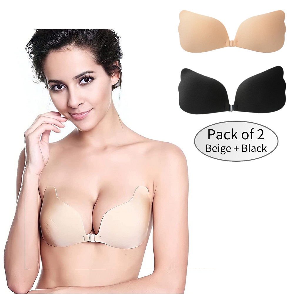 JUST BEHAVIOR Sticky Backless Push up Bras,Strapless Reusable Invisible  Lifting Adhesive Deep Plunge Bras for Womens